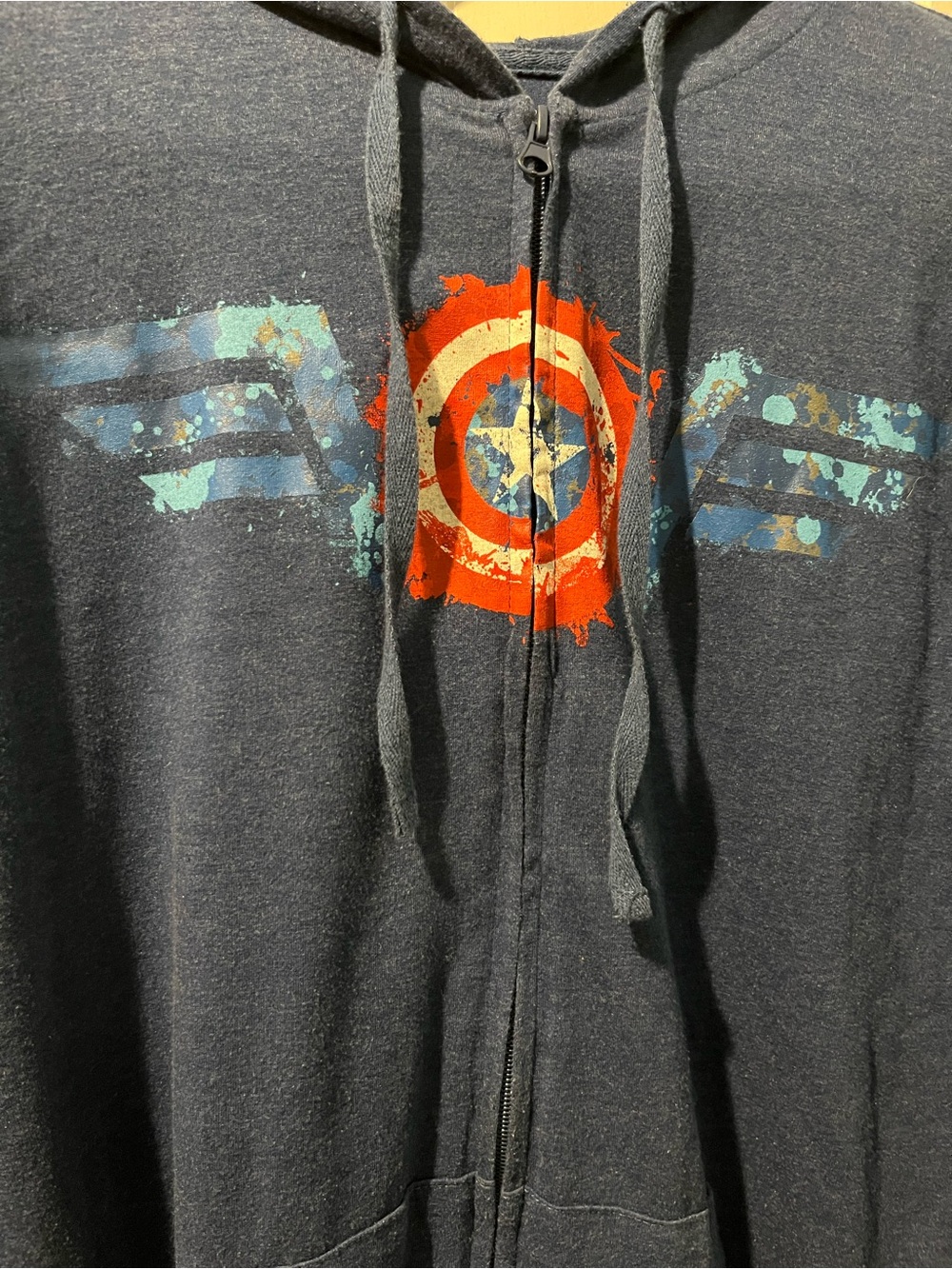 Captain America Distressed Hooded Long Sleeve Zip Tee Medium